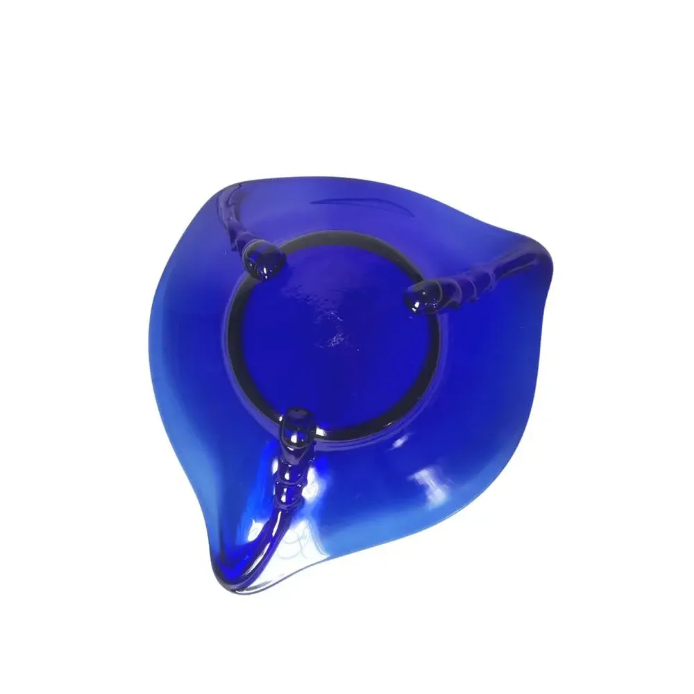 Vintage Cobalt Blue Hand Blown Glass Bowl Footed